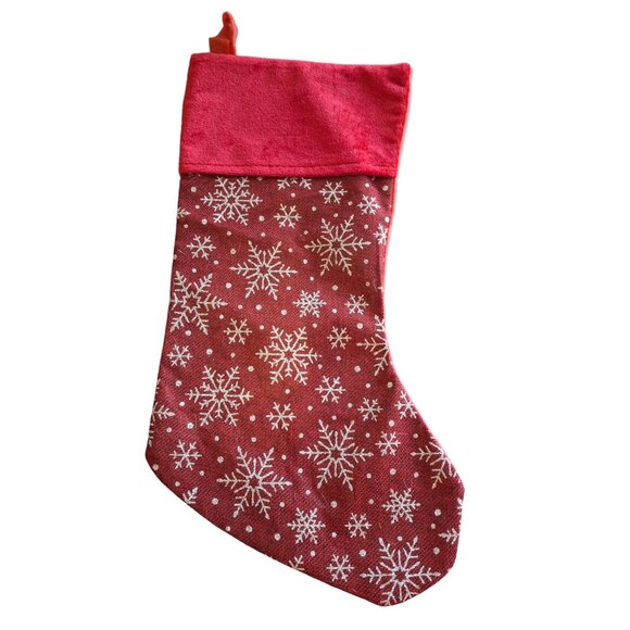 Red Snowflake Christmas Stocking 16 inch Rustic Holiday Decor Cozy Y2K Vibes - Picture 1 of 5